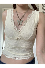 Fairycore V-neck Lace Crop Top cottagecoreclothes