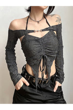 Fairy Grunge Long Sleeve Open Shoulders Crop Top cottagecoreclothes
