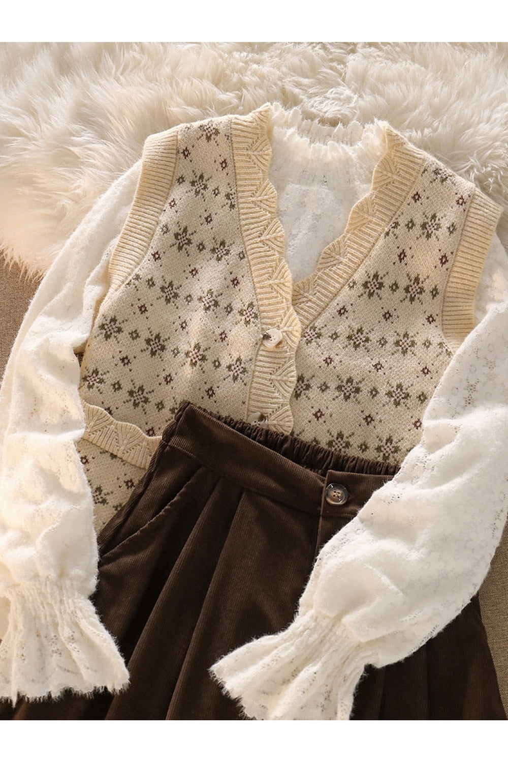 Cottagecore 3 Pieces Set Skirt & Knit Shirt cottagecoreclothes