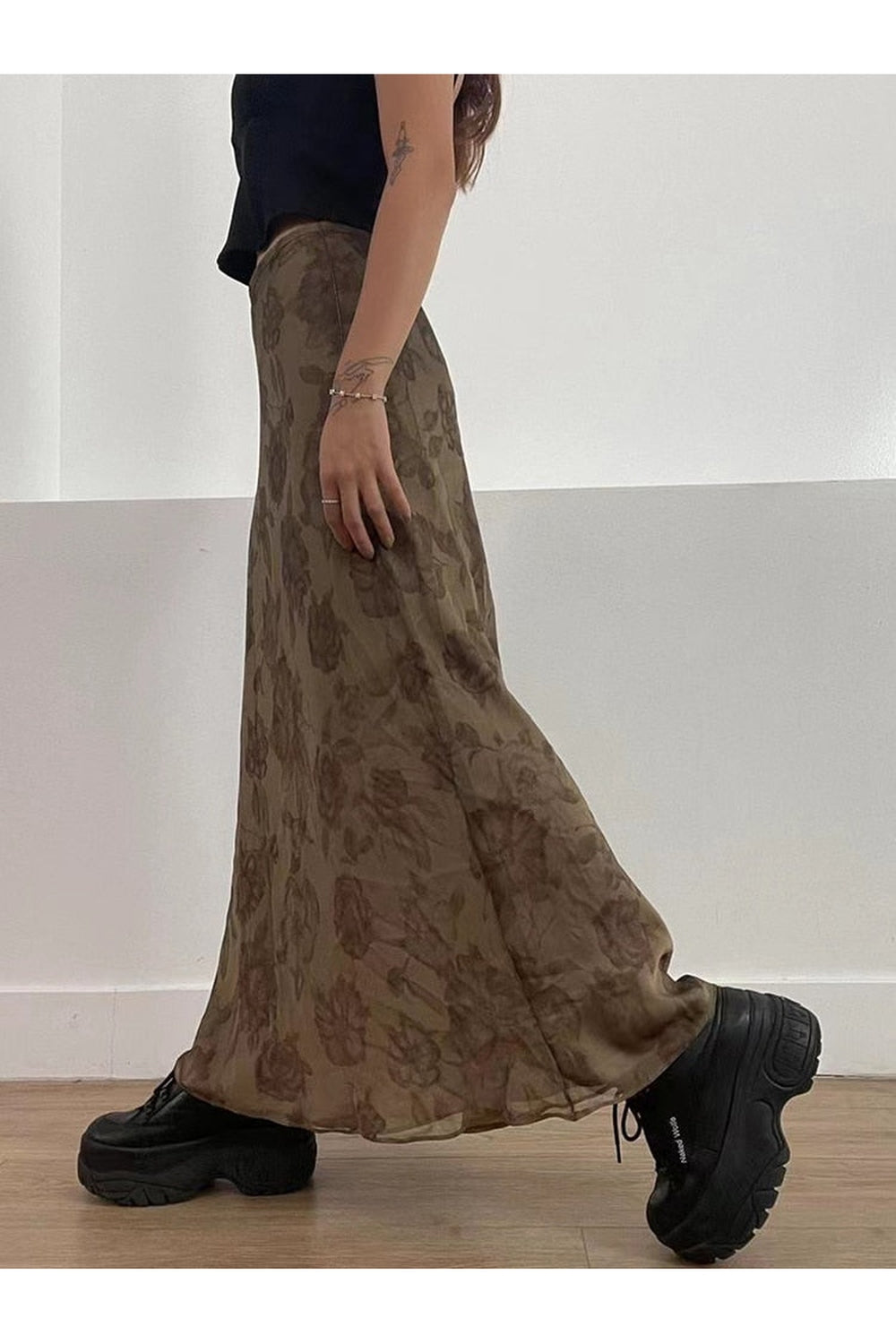 Fairycore Grunge Floral Print Maxi Skirts cottagecoreclothes