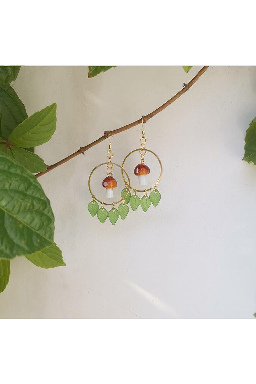 Mushroom Leaf Drop Earrings cottagecoreclothes