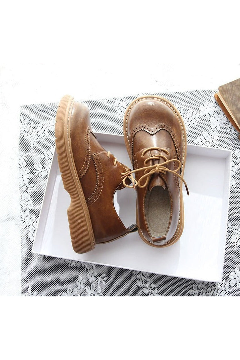 Retro Lace-Up Thick-Sole Shoes cottagecoreclothes