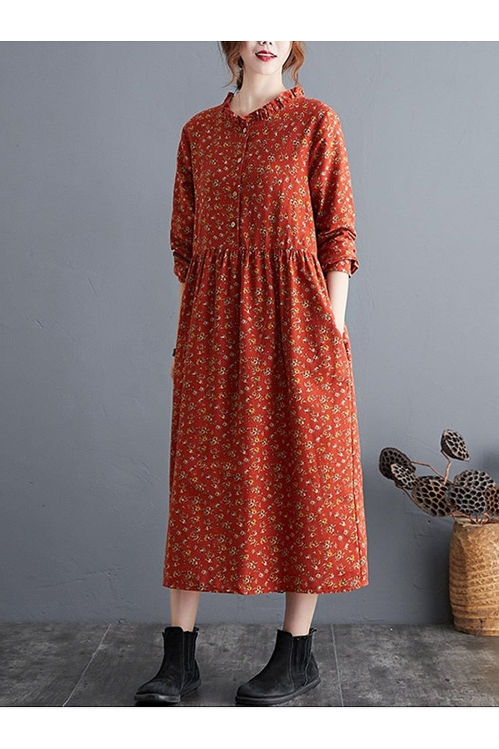 Vintage Cotton Linen Floral Dress cottagecoreclothes