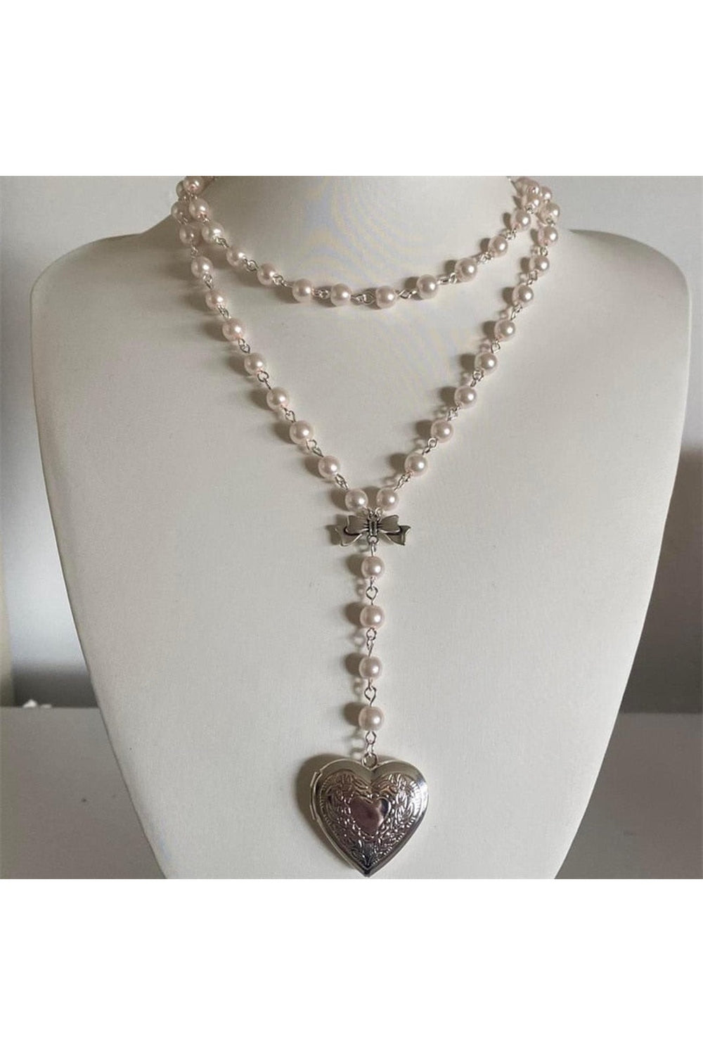 Pearl Heart-Shaped Pendant Layered Necklace cottagecoreclothes