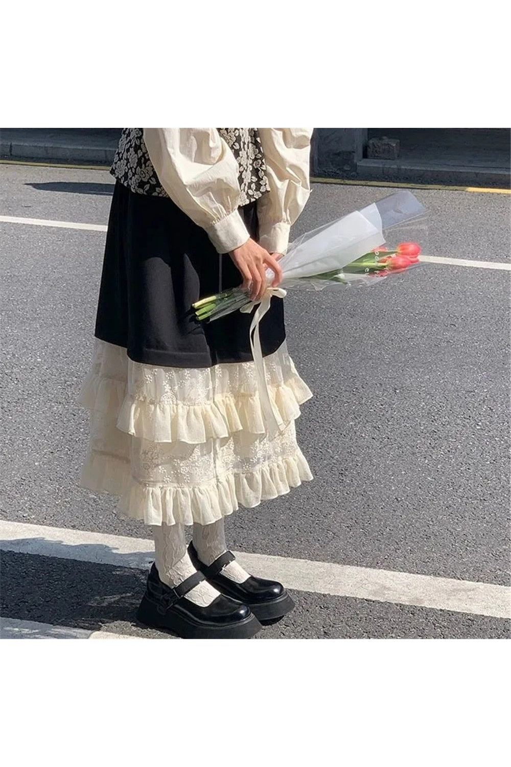 Sweet Long Skirt Apricot Lace cottagecoreclothes