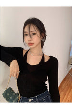 Fake Two-Piece Halter White Fall Sweater cottagecoreclothes