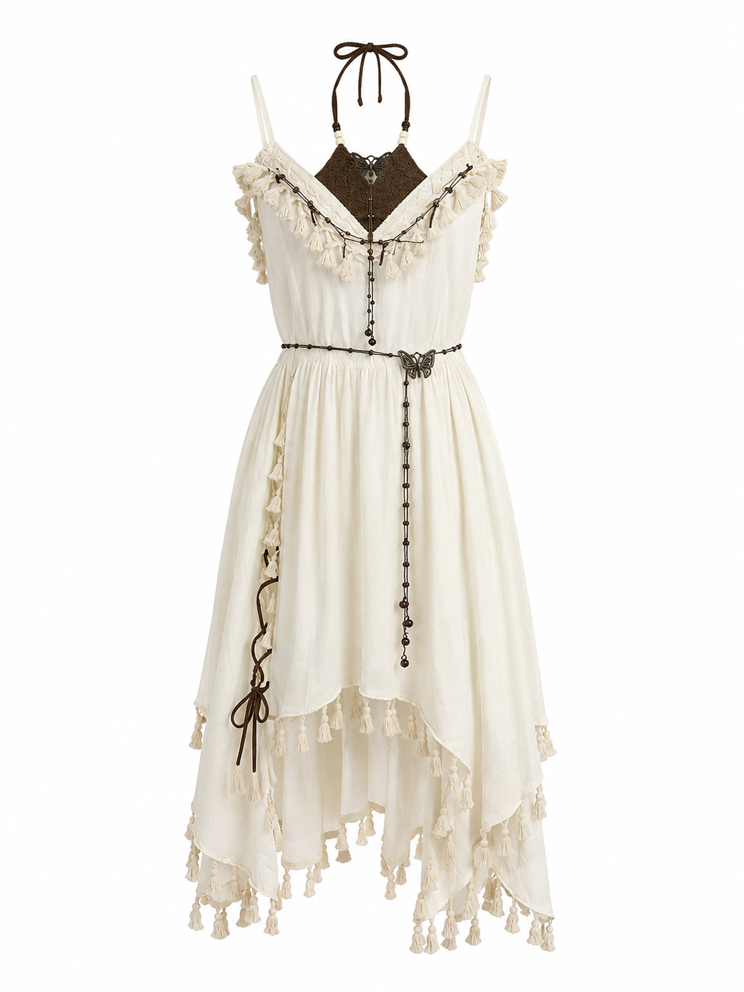 White Mori Kei Fairycore Tassel Dress