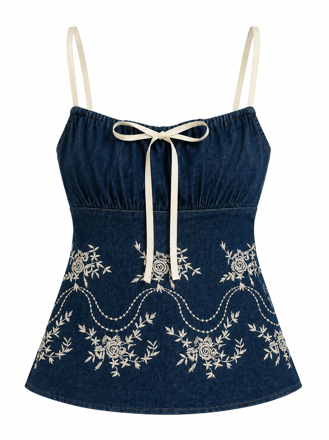 Prairie Embroidered Rose Denim Cami Top