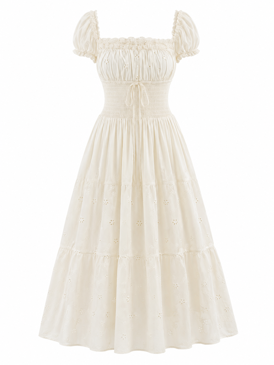 Prairie Cream Eyelet Puff Sleeve Midi Dress