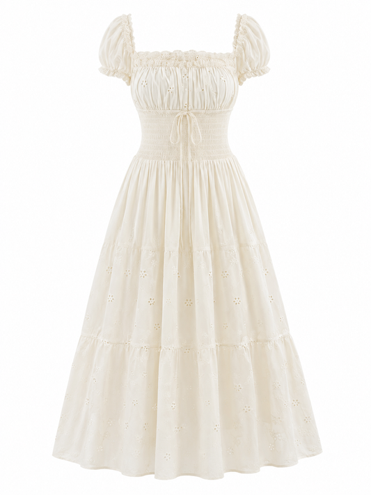 Prairie Cream Eyelet Puff Sleeve Midi Dress