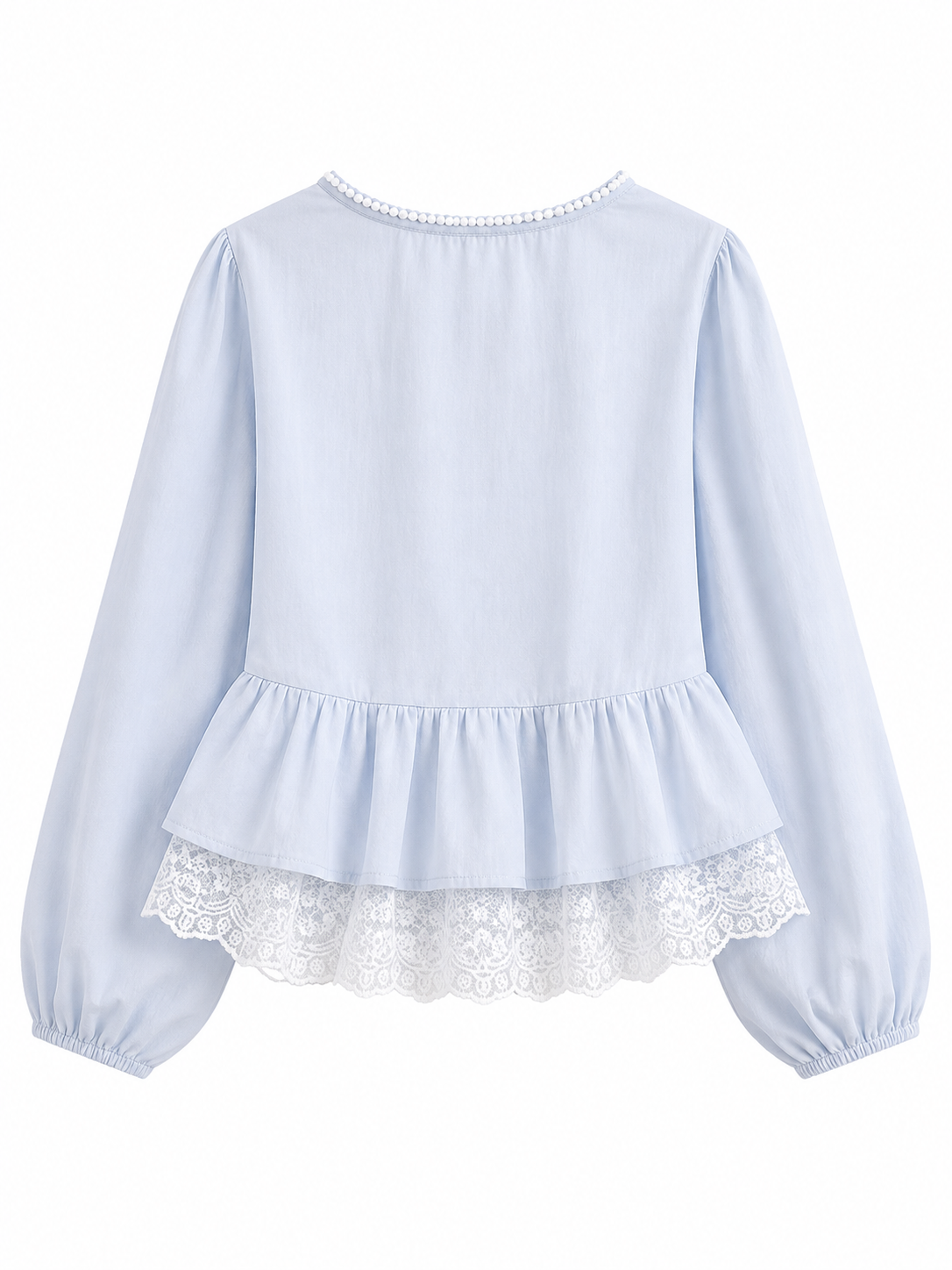 Fairycore Pearl Trim Lace Peplum Blouse