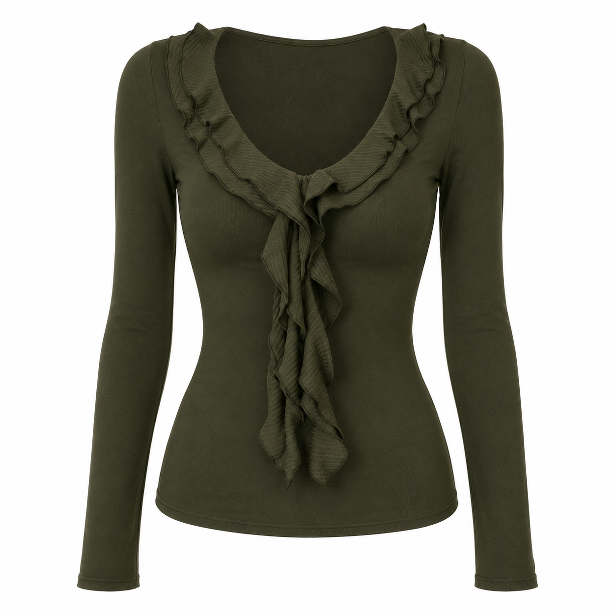 Dark Cottagecore Cascade Ruffle Tshirt in Forest Green