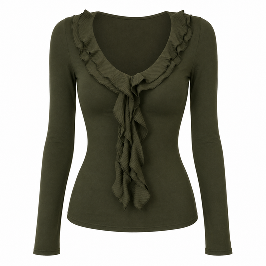 Dark Cottagecore Cascade Ruffle Tshirt in Forest Green