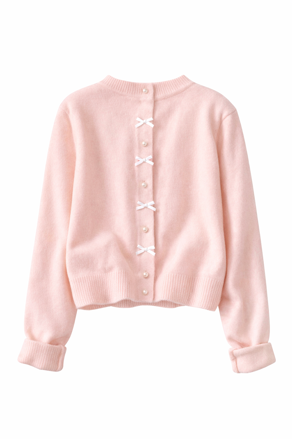 Fairycore Buttercream Pearl & Bow Knit Cardigan