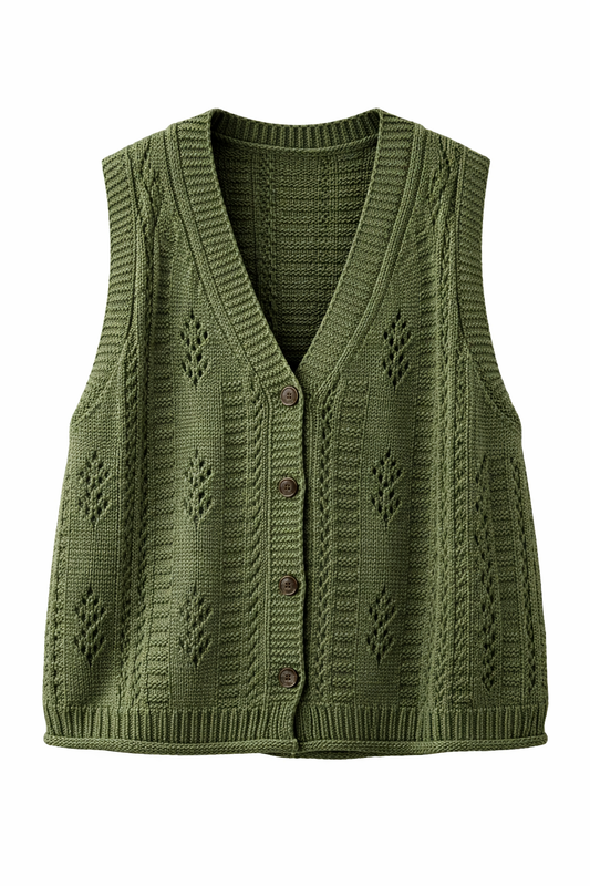 Goblincore Moss Leaf Pointelle Knit Vest