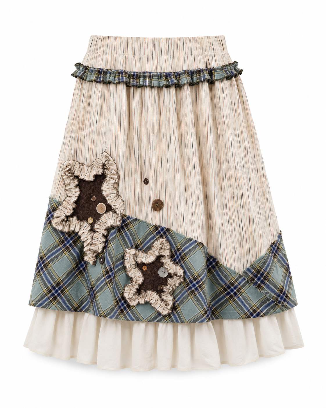 Goblincore Patchwork Plaid Ruffle Skirt