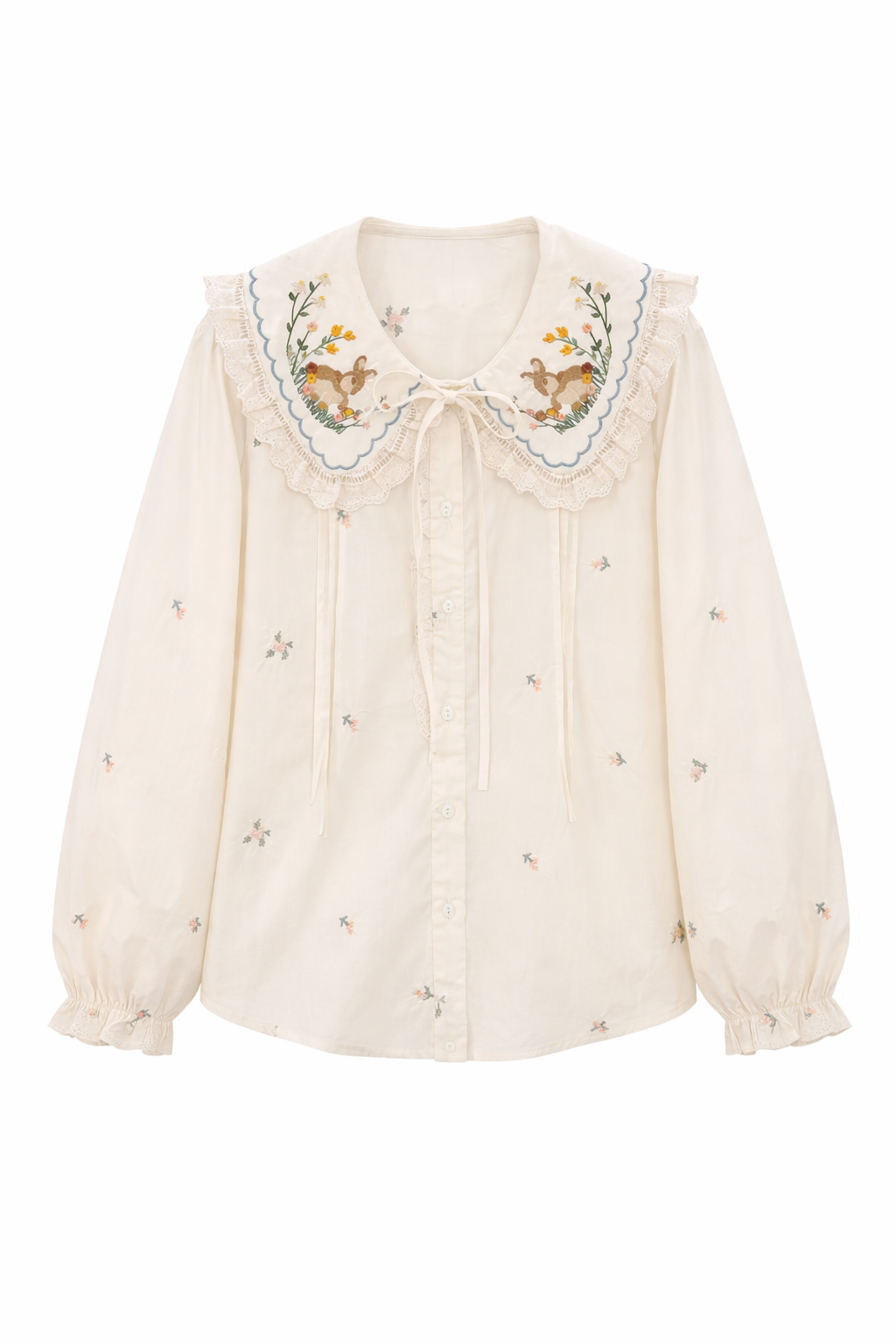 Mori Girl Meadow Bunny Embroidered Blouse