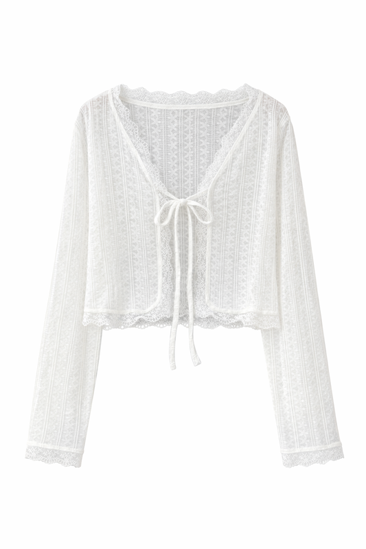 Fairycore Lace-Tied Bell Sleeve Cardigan
