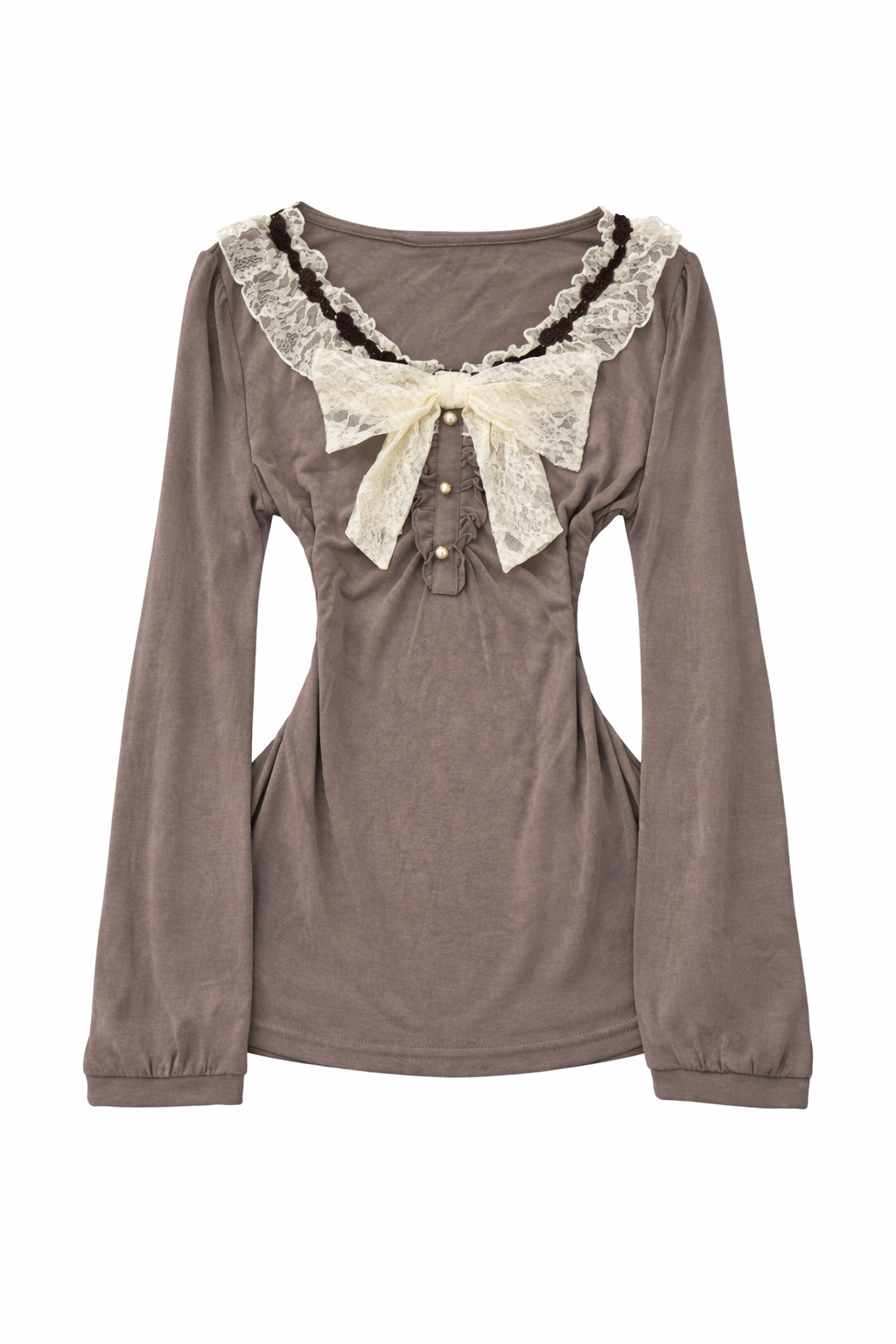 Mori Girl Lace Collar Pearl Button Pullover Top