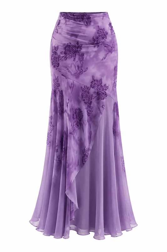 Fairycore Violet Bloom Asymmetric Midi Skirt