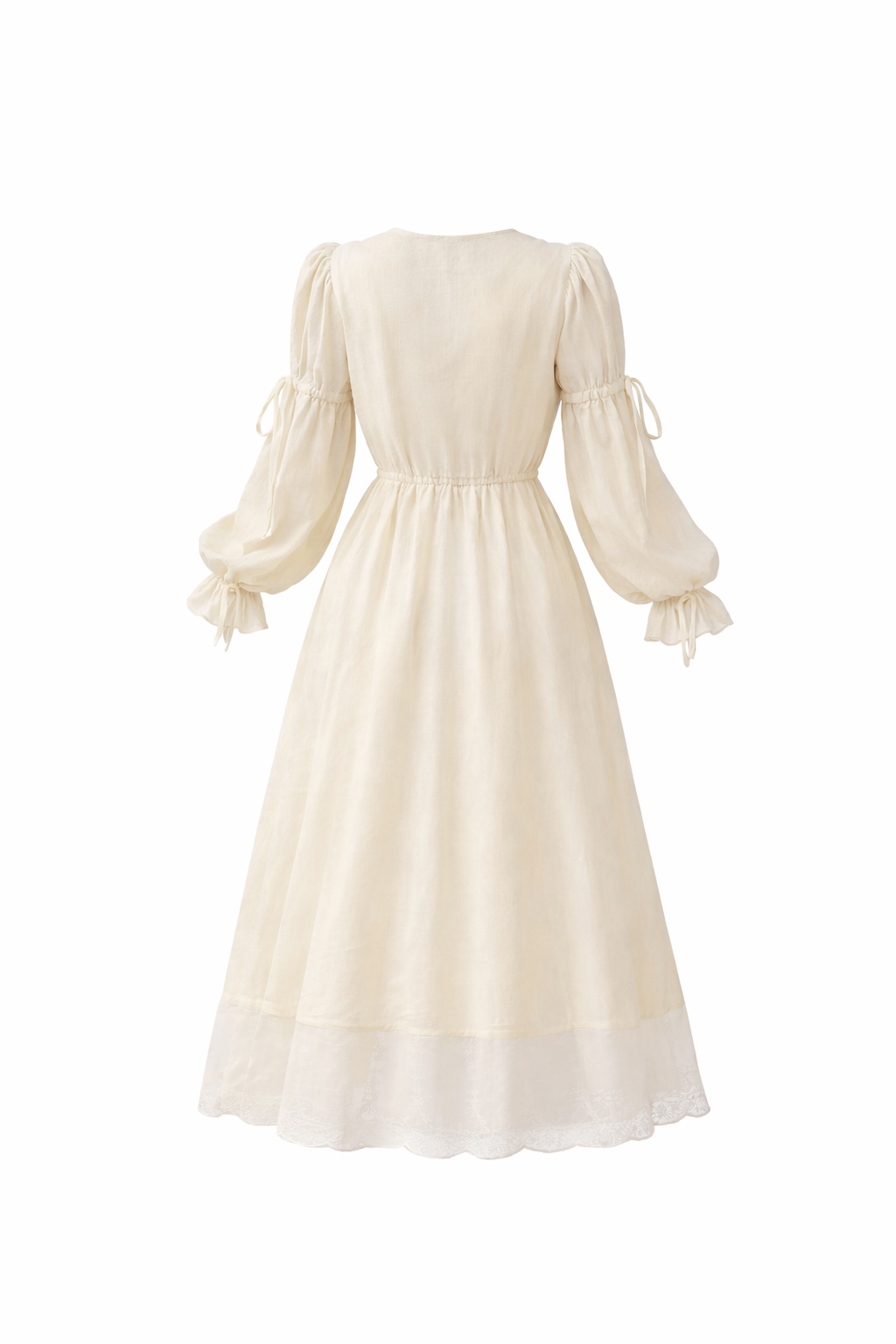 Fairycore Ivory Ruched Ribbon Maxi Dress