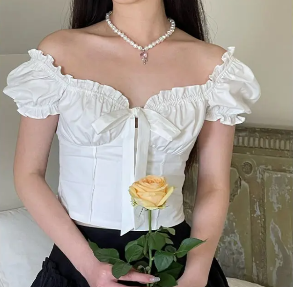 White Coquette Puff Sleeve Blouse