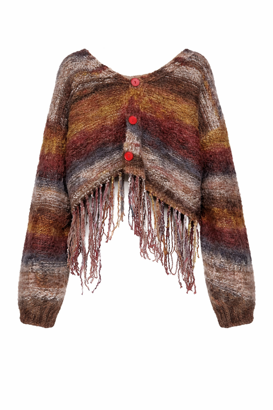 Goblincore Ember Dusk Fringe Cardigan