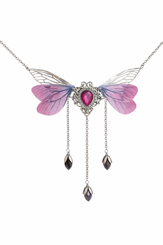 Fairycore Crystal Winged Pendant Necklace