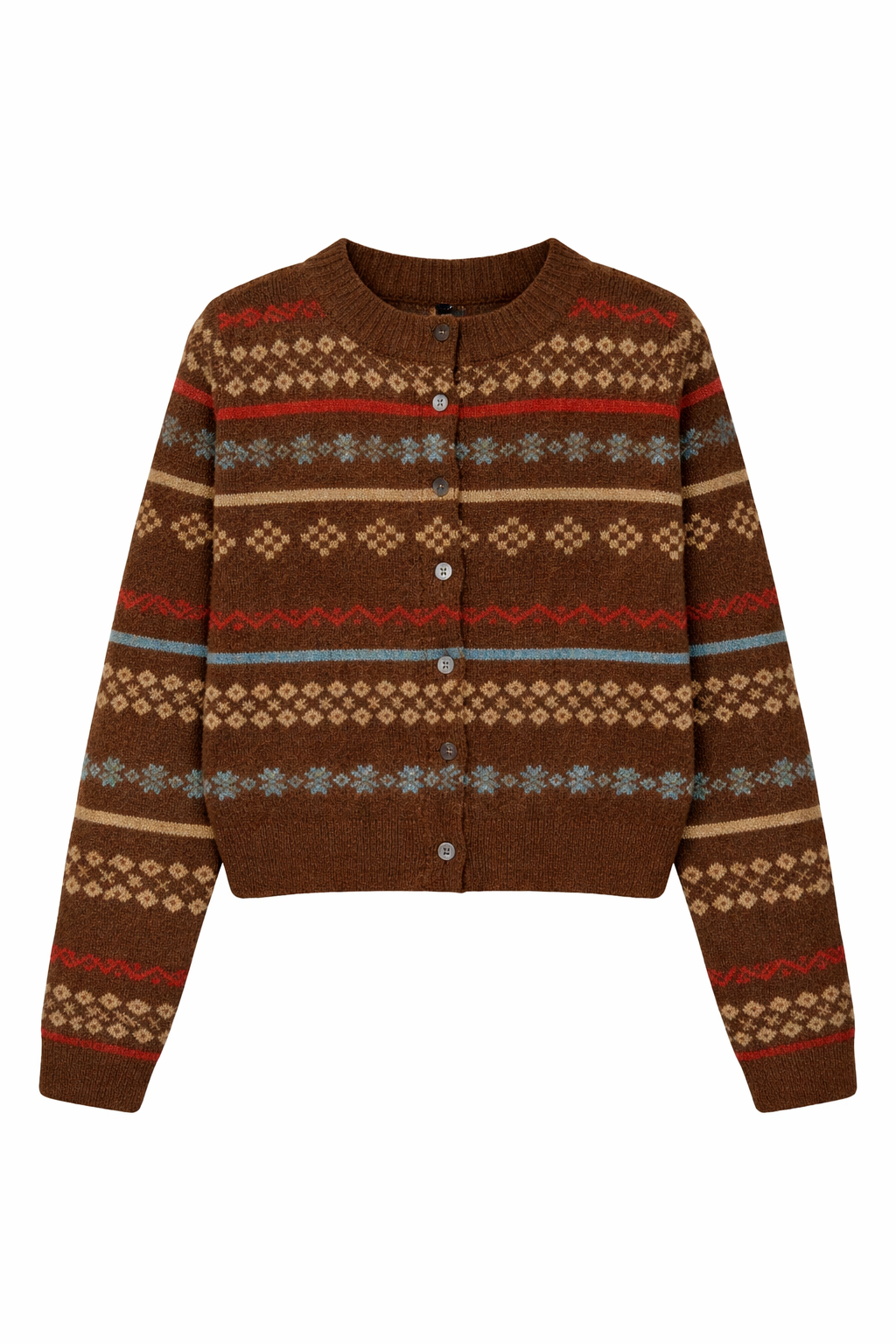 Cottagecore Fair Isle Cropped Knit Cardigan