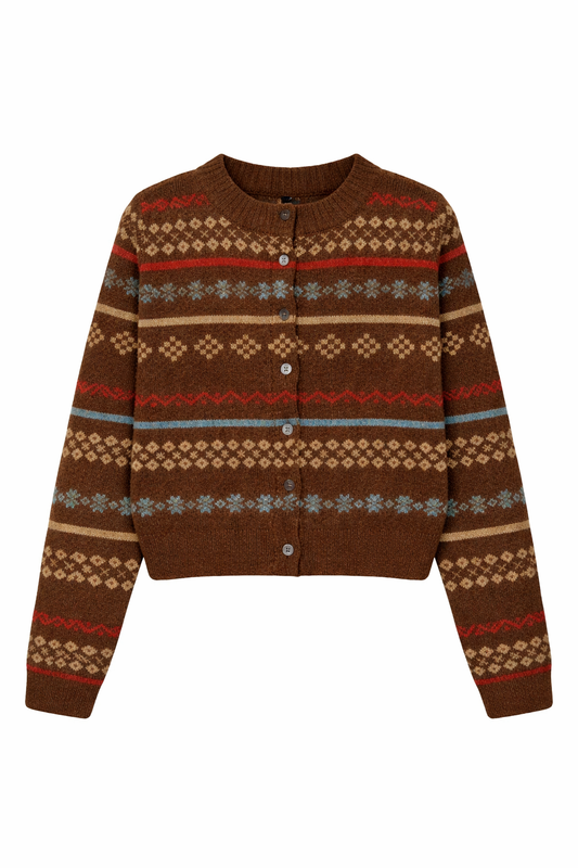Cottagecore Fair Isle Cropped Knit Cardigan