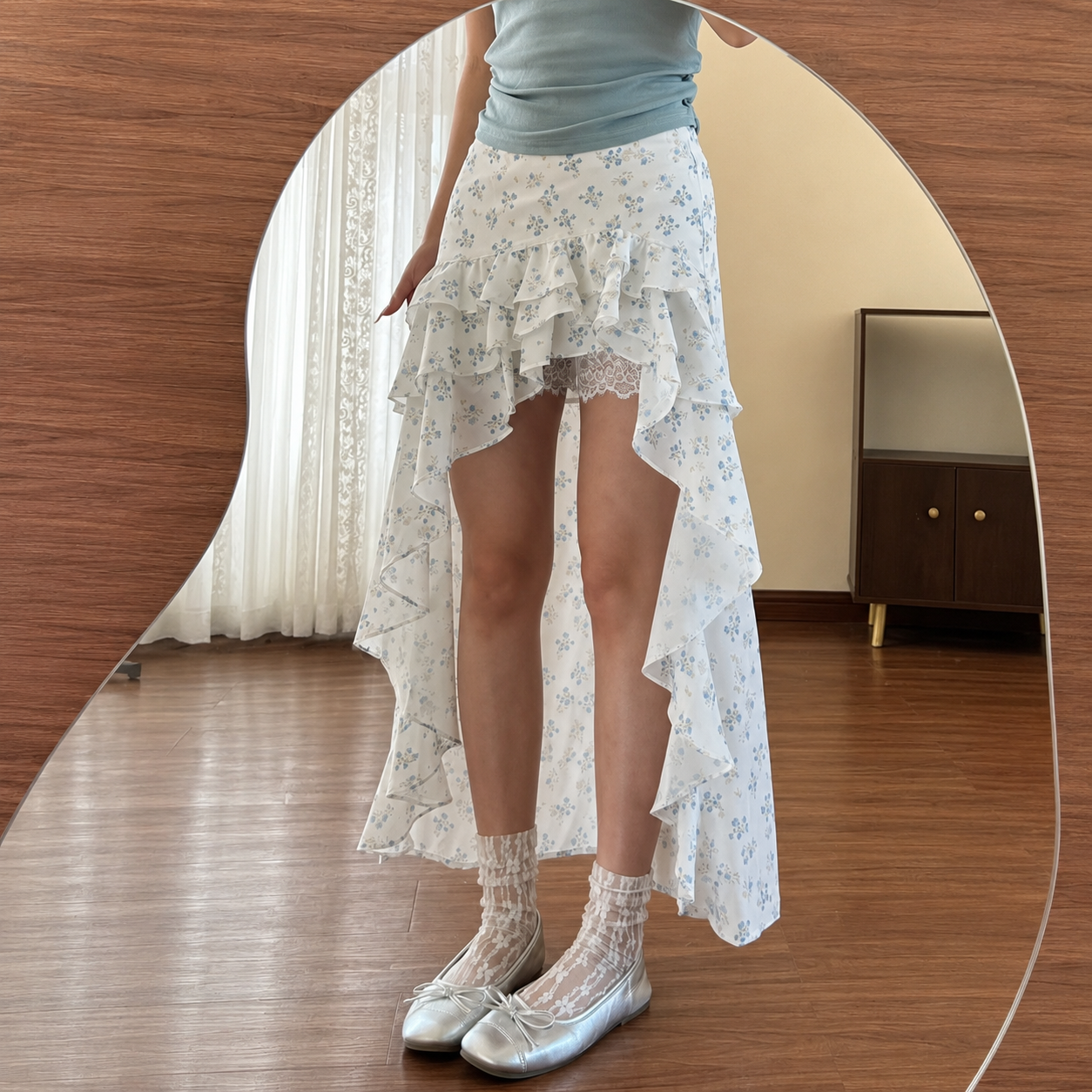 Cottagecore Forget-Me-Not Ruffle Skirt