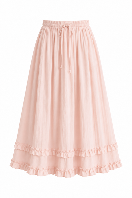 Prairie Blush Double-Ruffle Maxi Skirt
