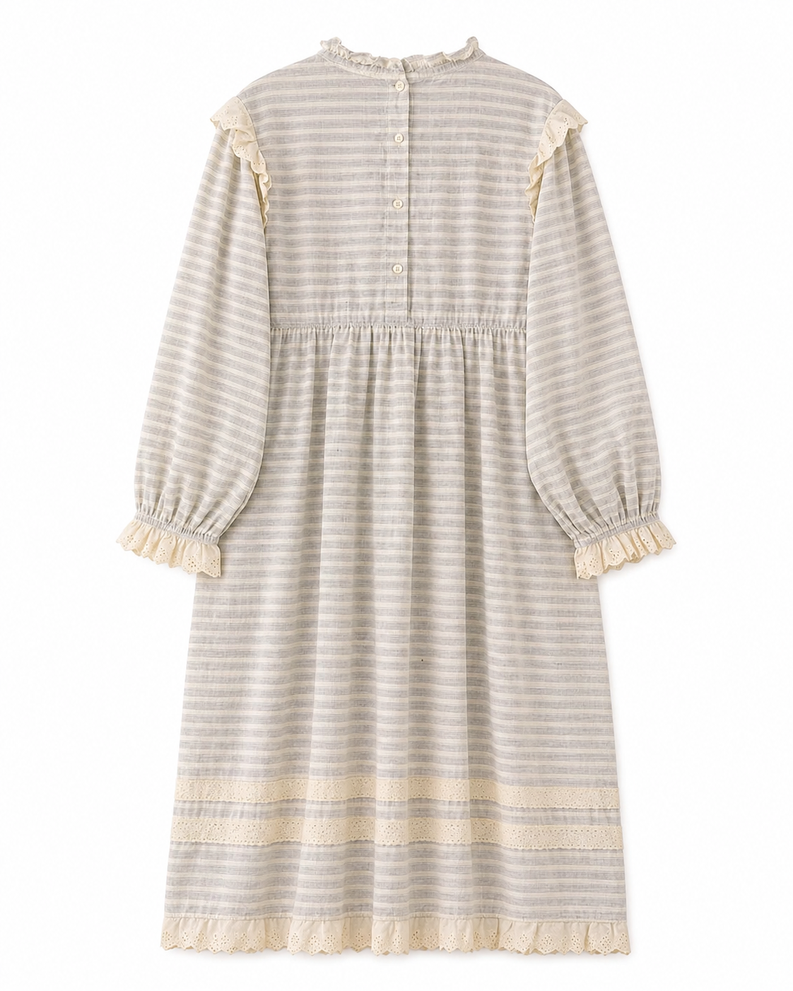 Striped Lace Cottagecore Midi Dress