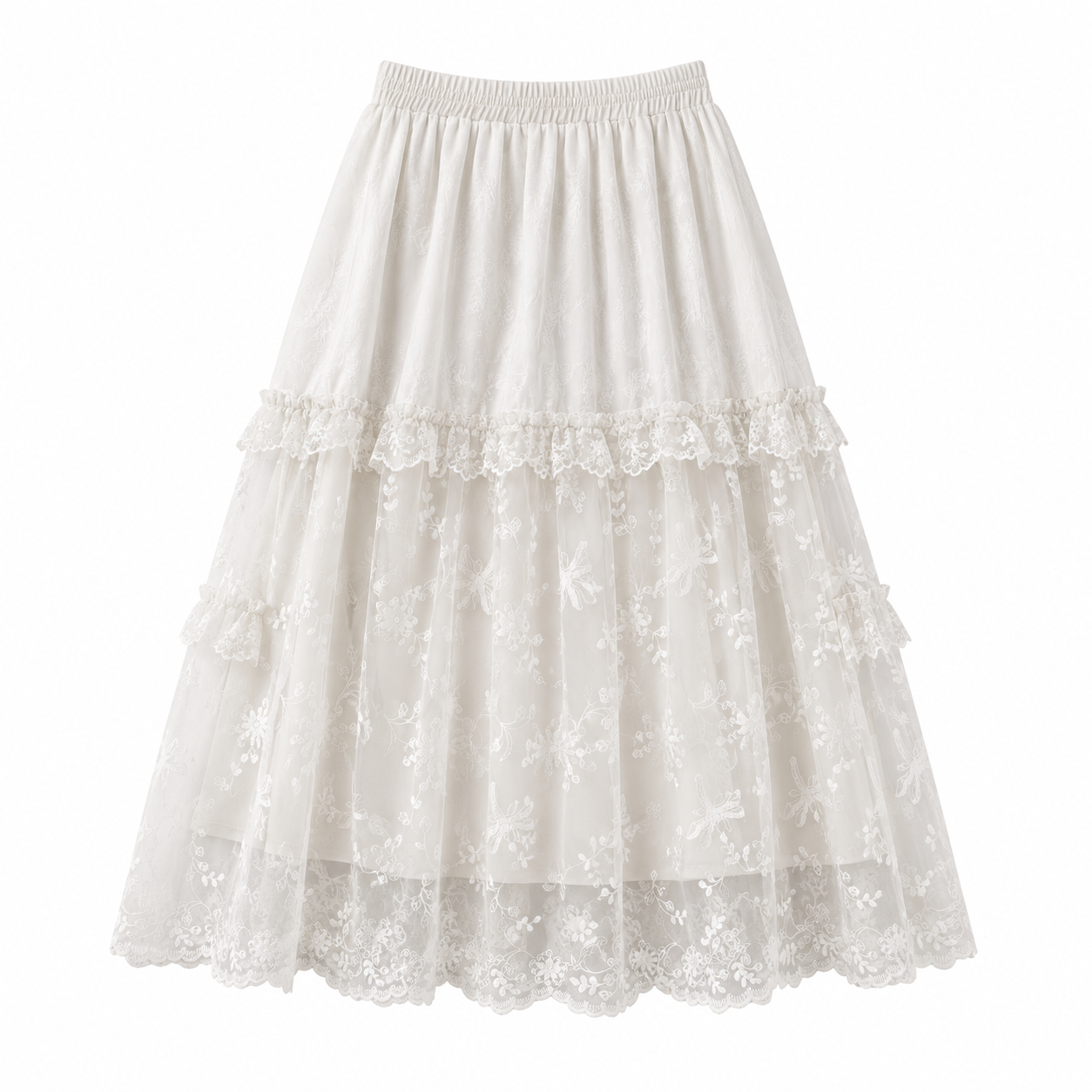 White Cottagecore Strawberry Lace Skirt