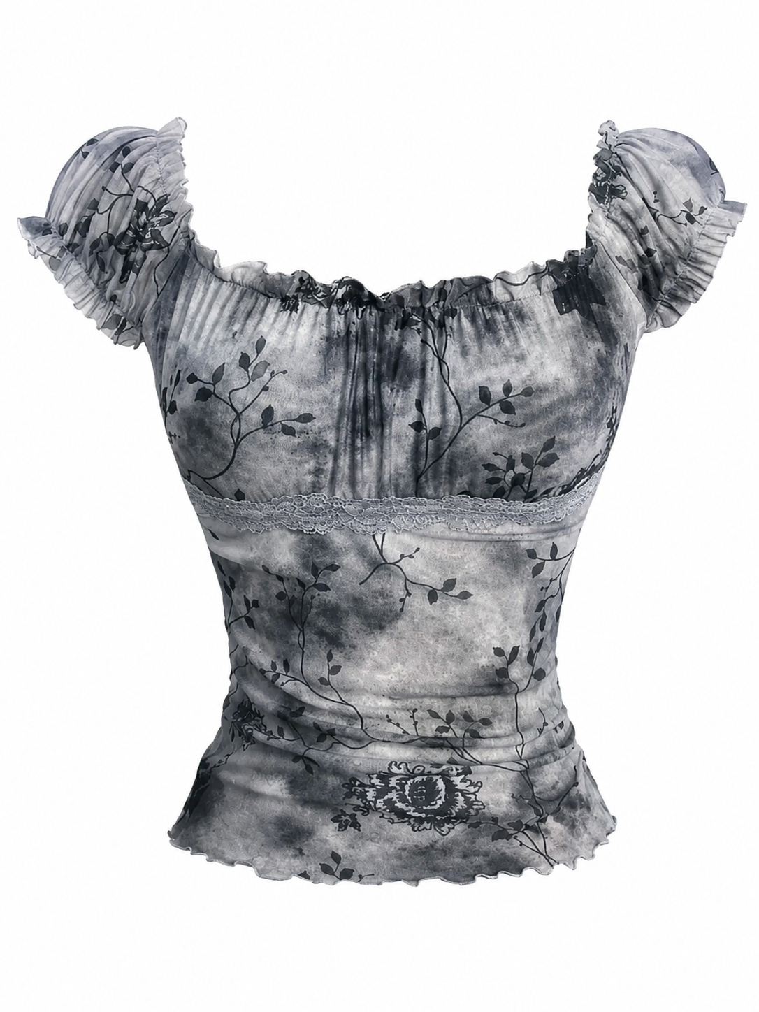 Dark Cottagecore Ashen Floral Ruffle Top