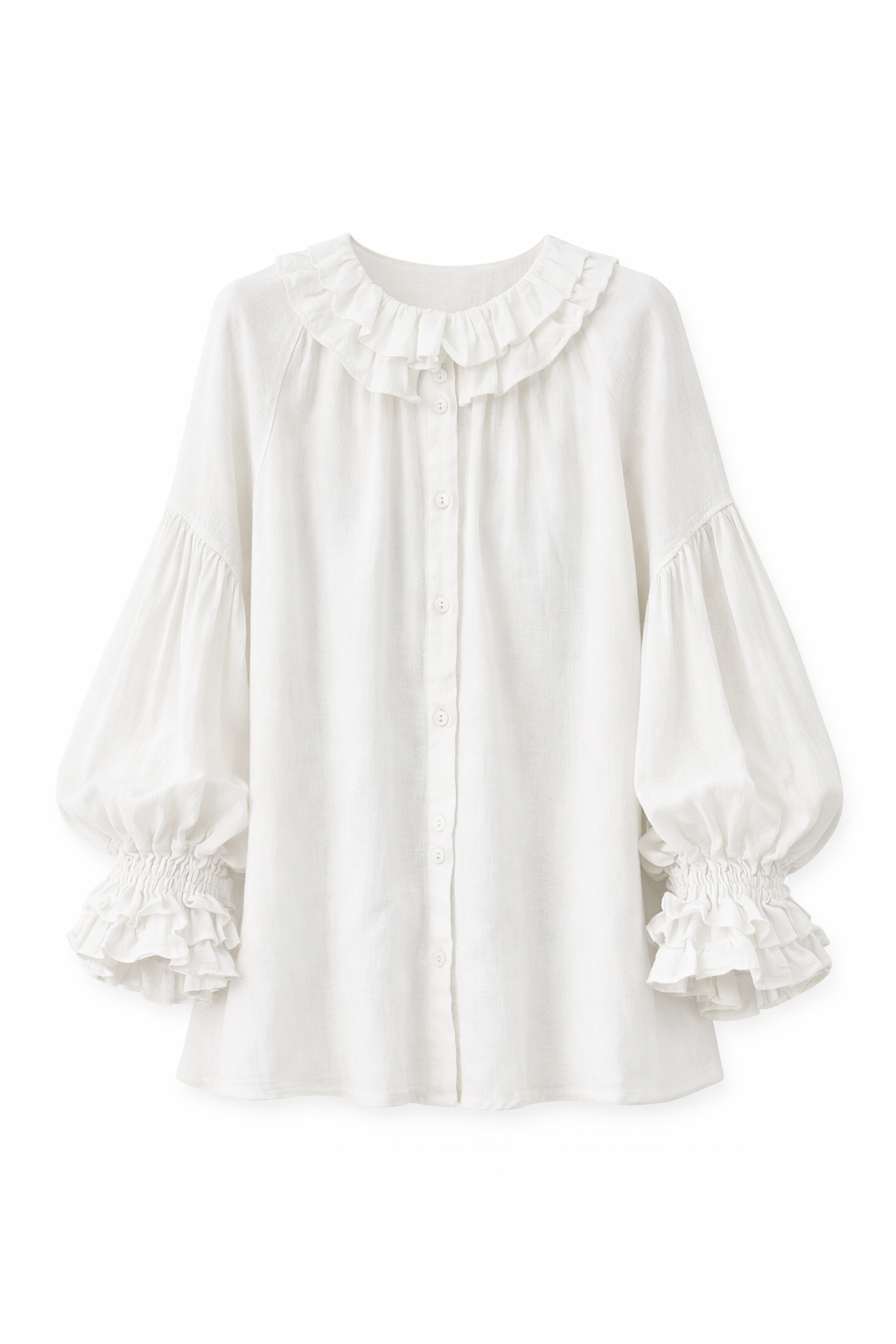 Mori Girl Gathered Ruffle Sleeve Blouse in Sage Linen