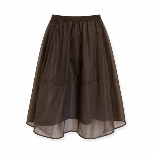 Dark Cottagecore Espresso Sheer Organza Tiered Mini Skirt