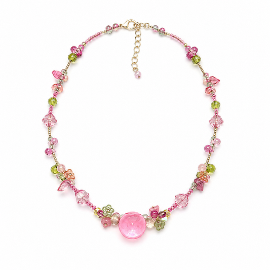 Pink Green Fairycore Beaded Necklace