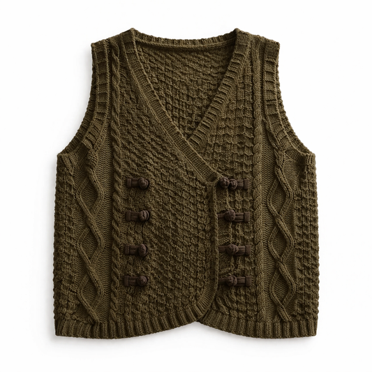 Rustic Cable Knit Button Vest