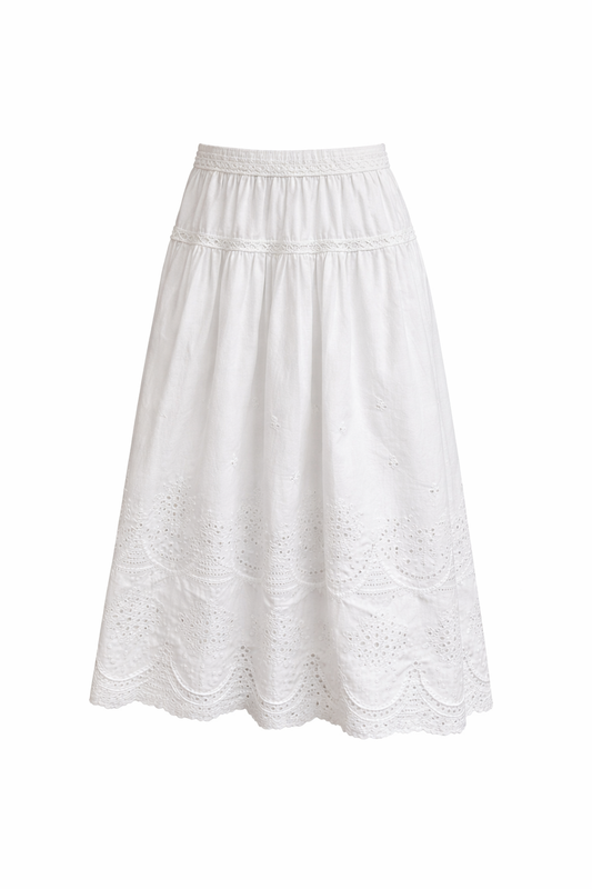 Fairycore Broderie Anglaise Midi Skirt in White