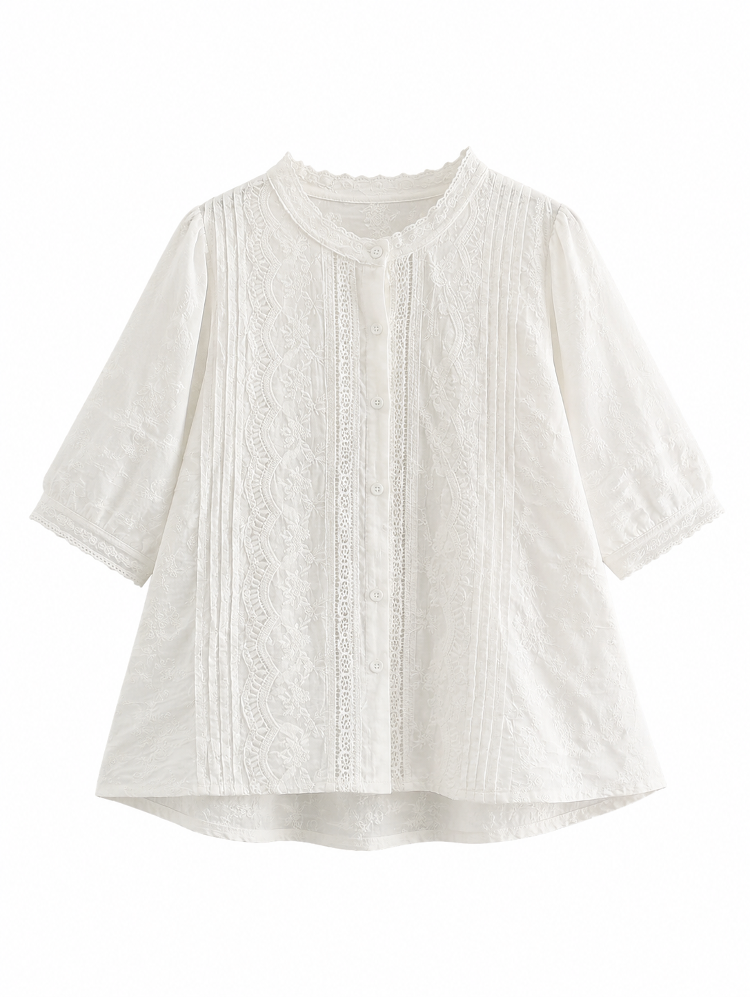 Mori Girl Pintuck Lace Embroidery Blouse