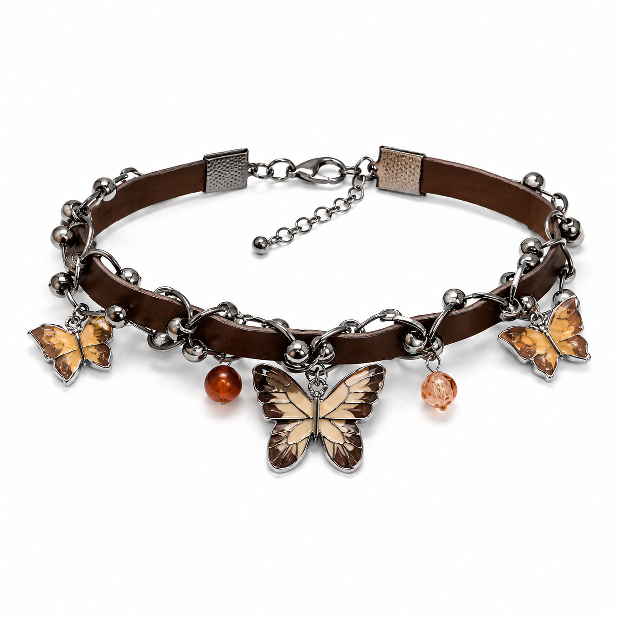 Fairycore Amber Wing Butterfly Charm Leather Necklace