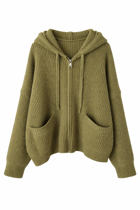 Goblincore Mossy Knit Zip Hoodie Cardigan