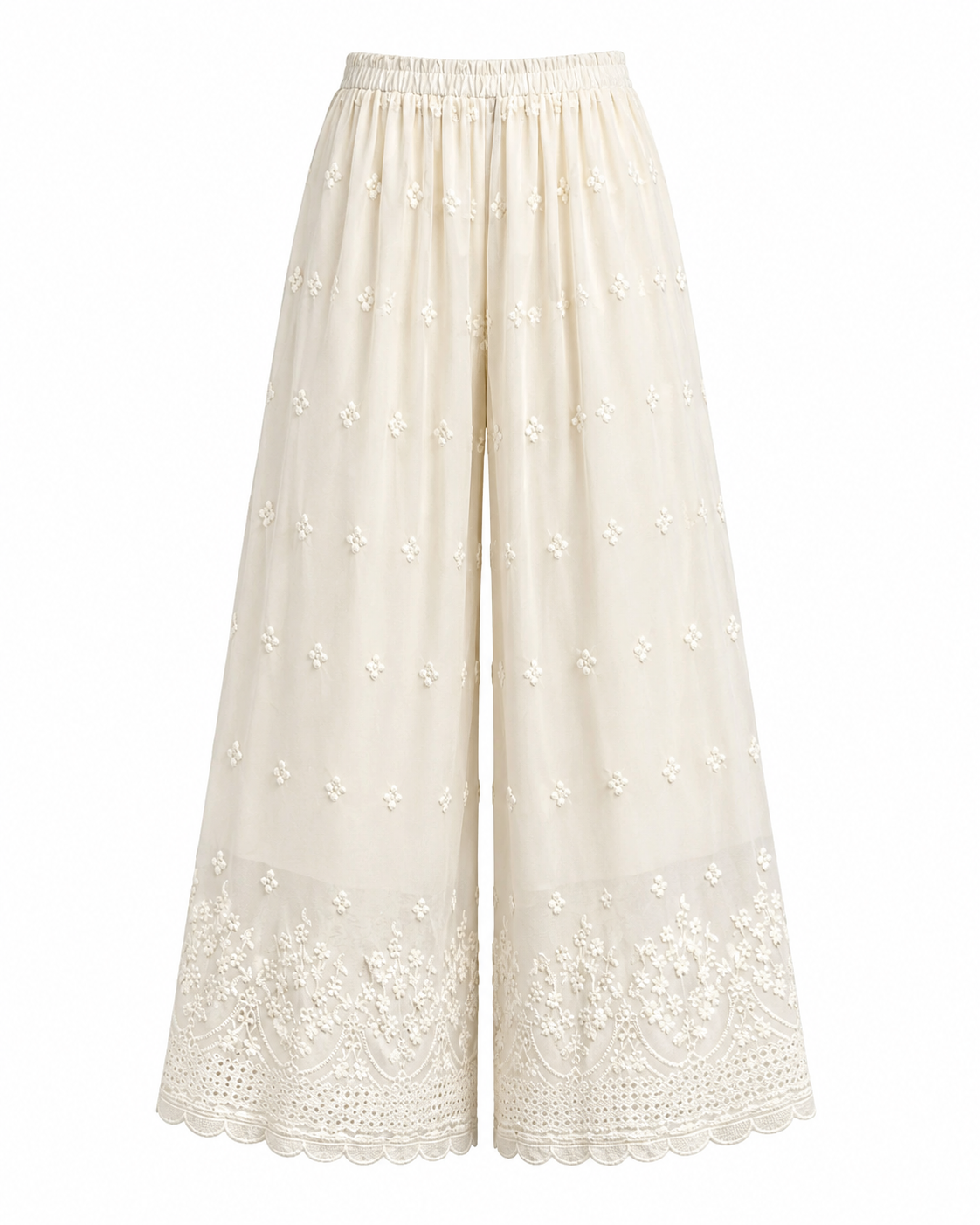 White Cottagecore Lace Wide Leg Pants