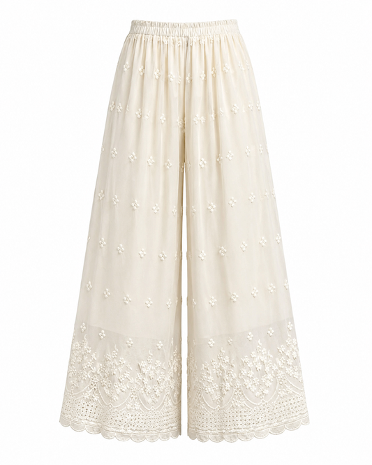 White Cottagecore Lace Wide Leg Pants