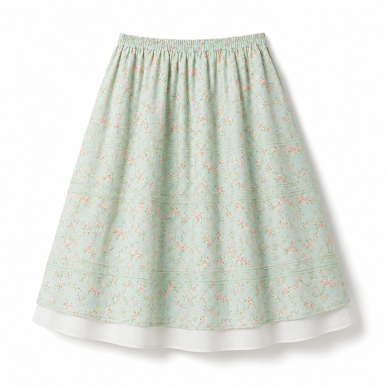 Cottagecore Mint Blossom Gathered Midi Skirt