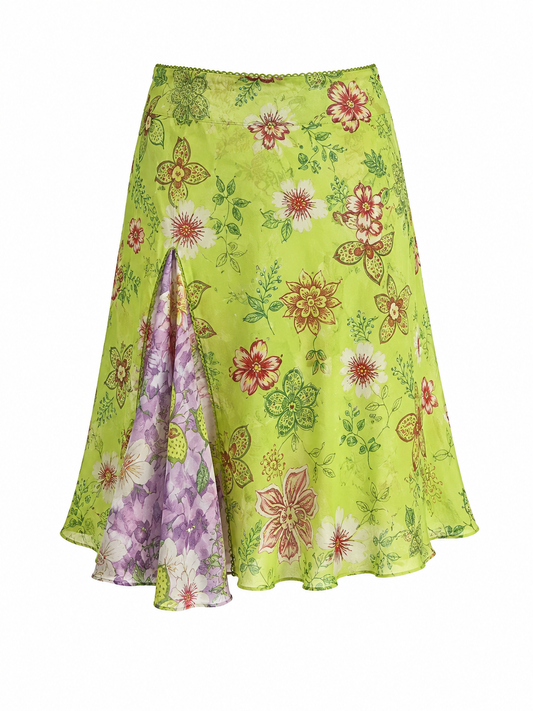 Fairycore Acid Garden Floral Midi Skirt