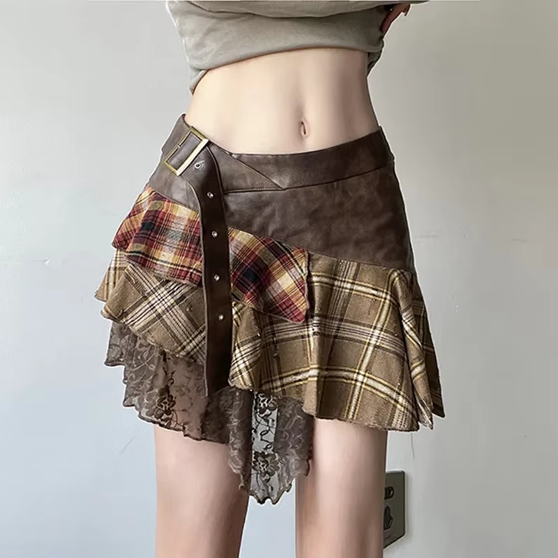 Grunge Layers Plaid Skirt