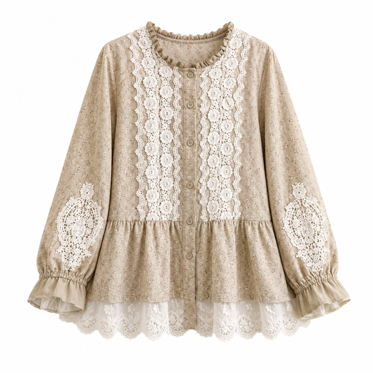 Mori Girl Lace Medallion Peplum Blouse