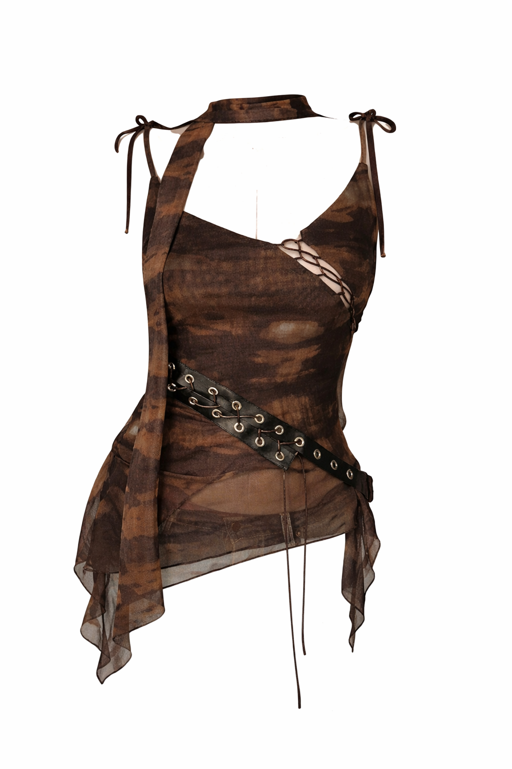 Mesh Tassel Tie Tank Top